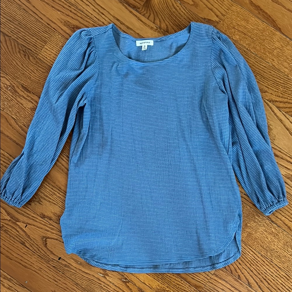 Max Studio Relaxed Blue Puff Sleeve Top